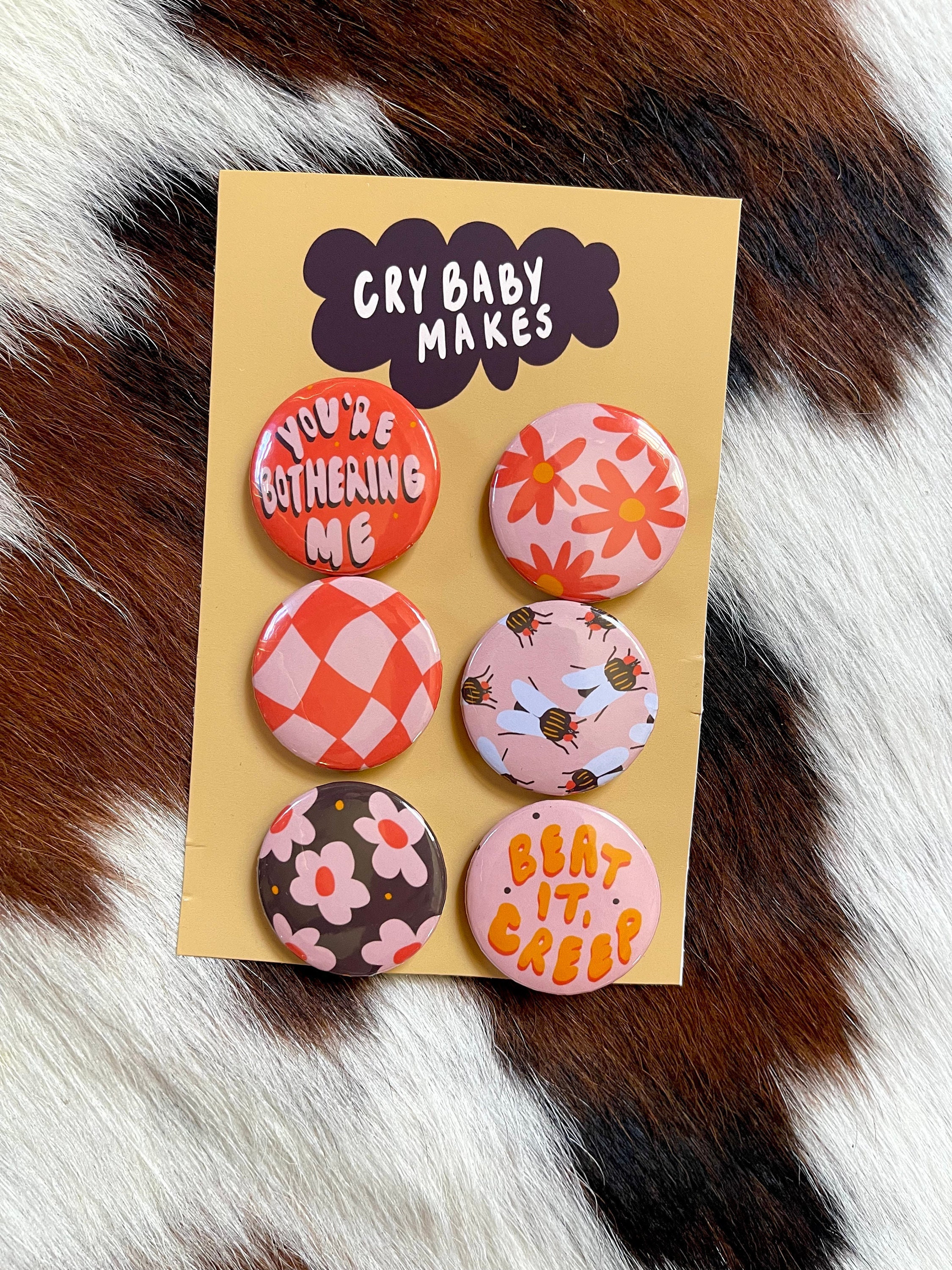 1.25 Metal Pin Button Pack / Trendy Pastel Pins / Patterned Buttons / Checkered / Floral / Fly / Funny Phrases / Cute Pins for Vest / Y2K