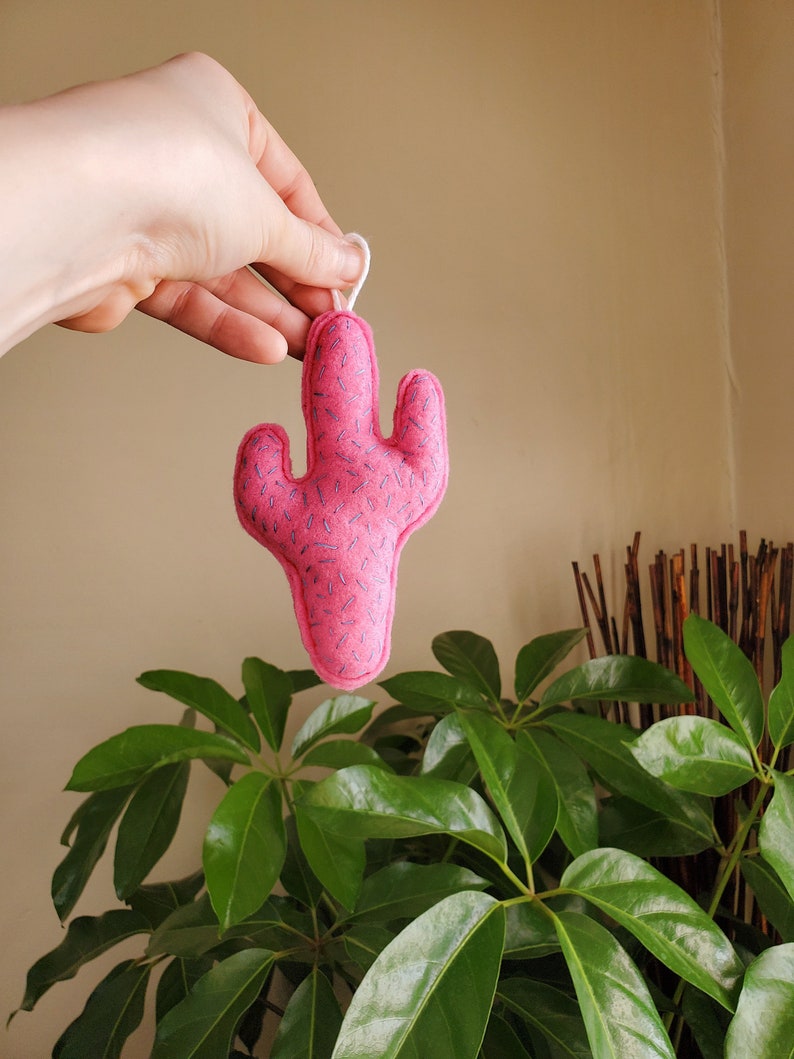 Hot Pink Folk Art Style Felt Cactus Ornament / Cat Toy Version Available / Southwestern Desert Decor image 1