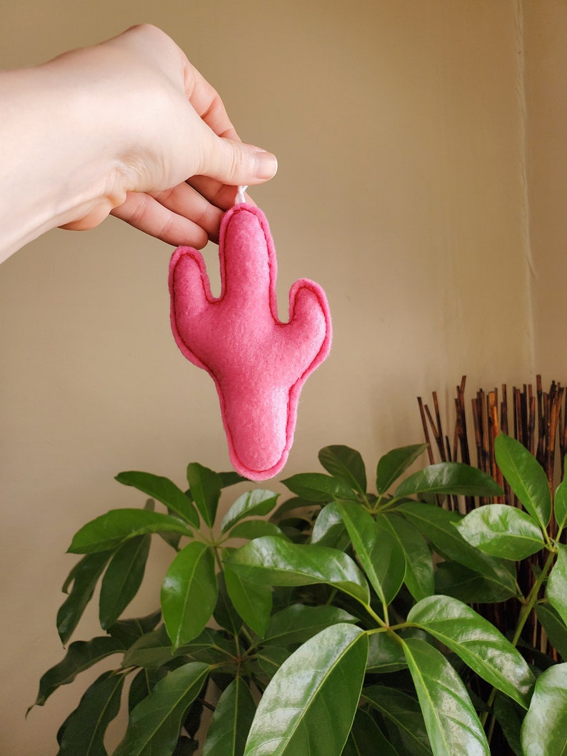 Hot Pink Folk Art Style Felt Cactus Ornament / Cat Toy Version Available / Southwestern Desert Decor image 5