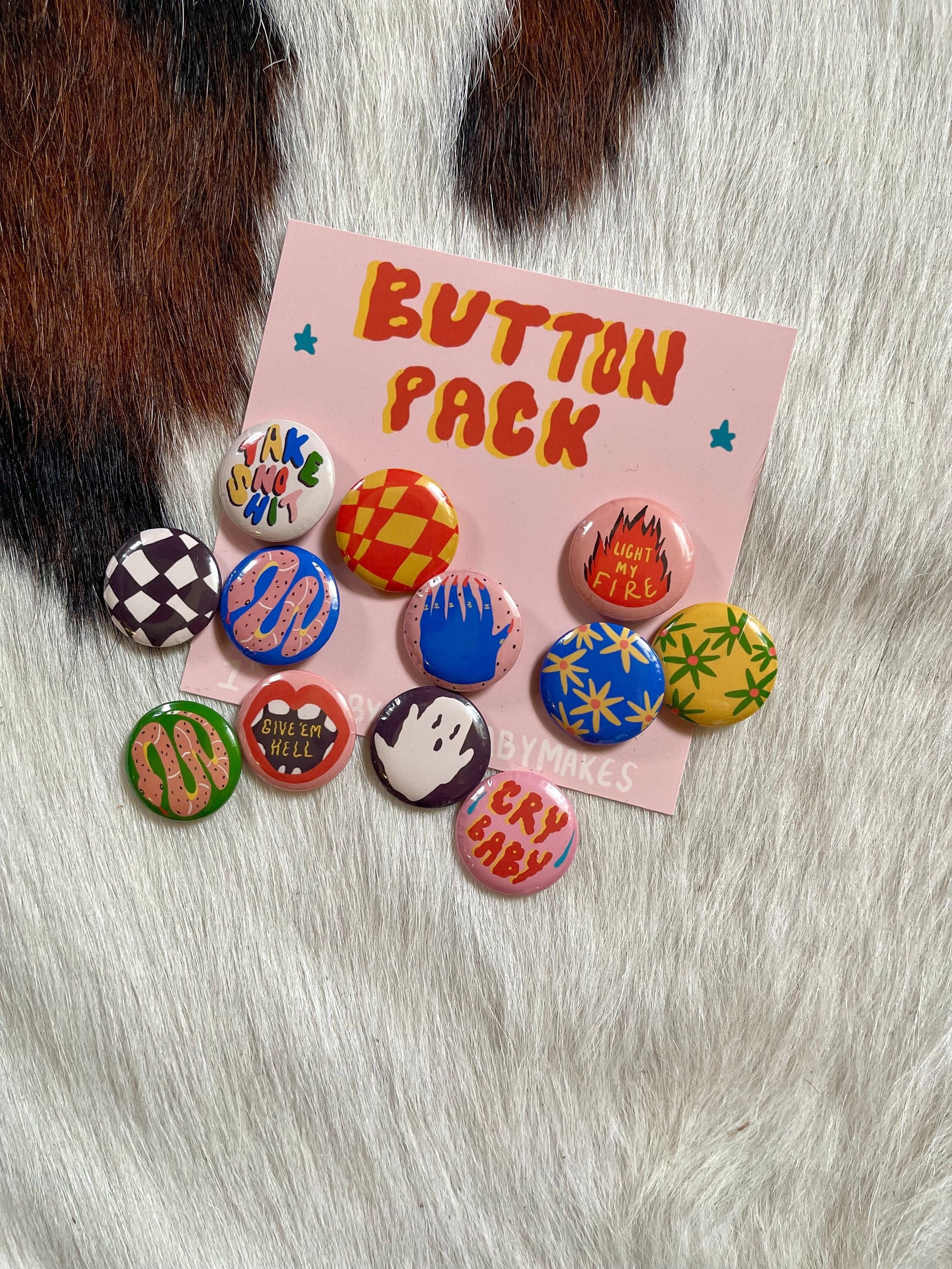 CHOOSE FIVE 1 Groovy Style Pastel Button Pin Pack, Aesthetic