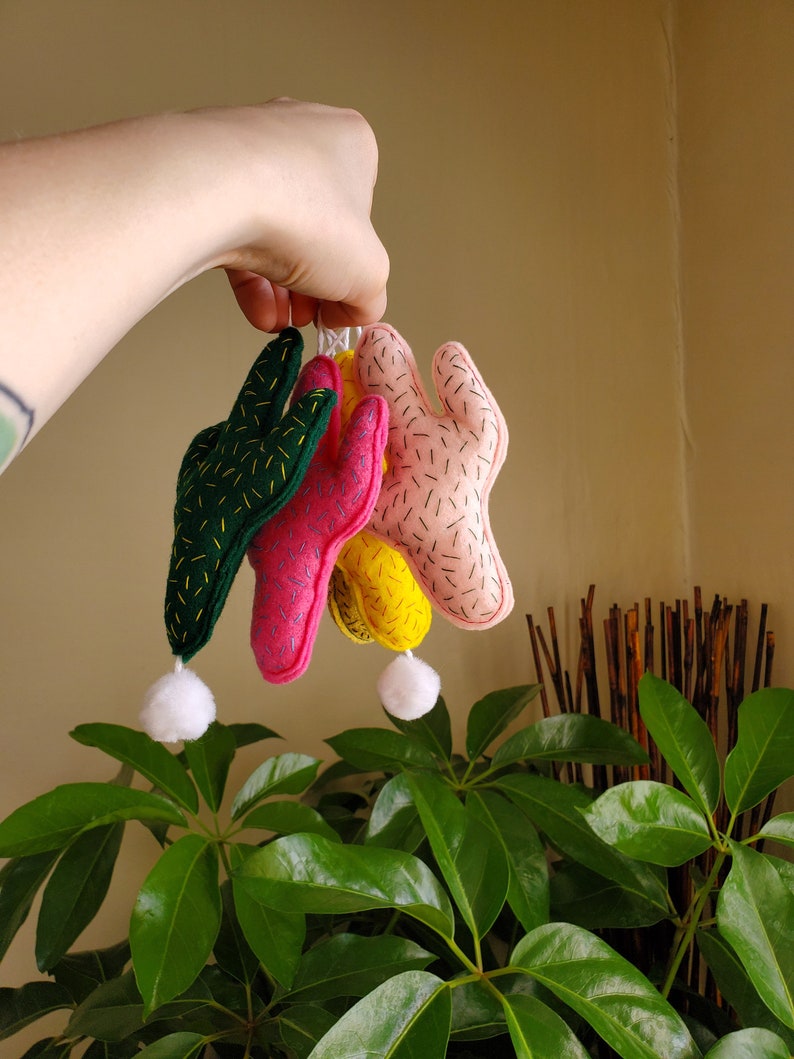 Hot Pink Folk Art Style Felt Cactus Ornament / Cat Toy Version Available / Southwestern Desert Decor image 4