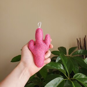 Hot Pink Folk Art Style Felt Cactus Ornament / Cat Toy Version Available / Southwestern Desert Decor image 2