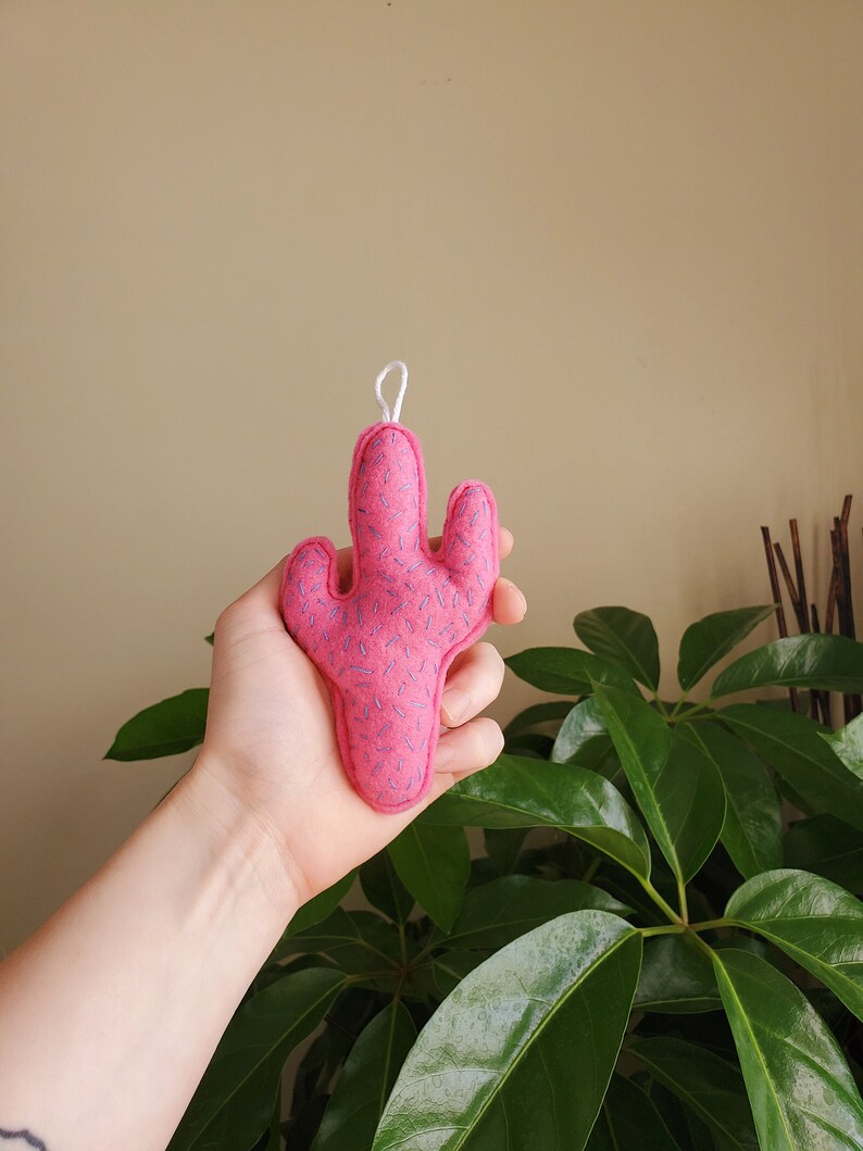 Hot Pink Folk Art Style Felt Cactus Ornament / Cat Toy Version Available / Southwestern Desert Decor image 2