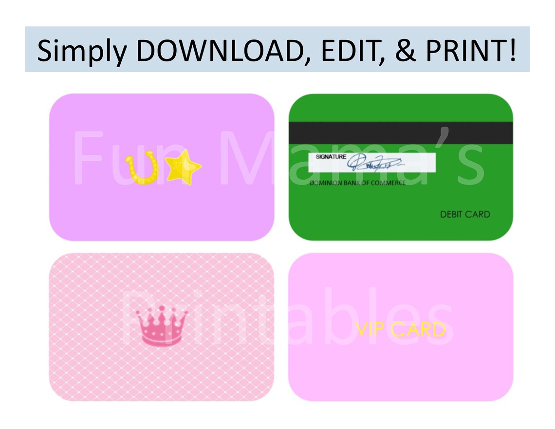 Pretend Play Printable Kids Play Cards Kids Credit Card - Etsy Canada