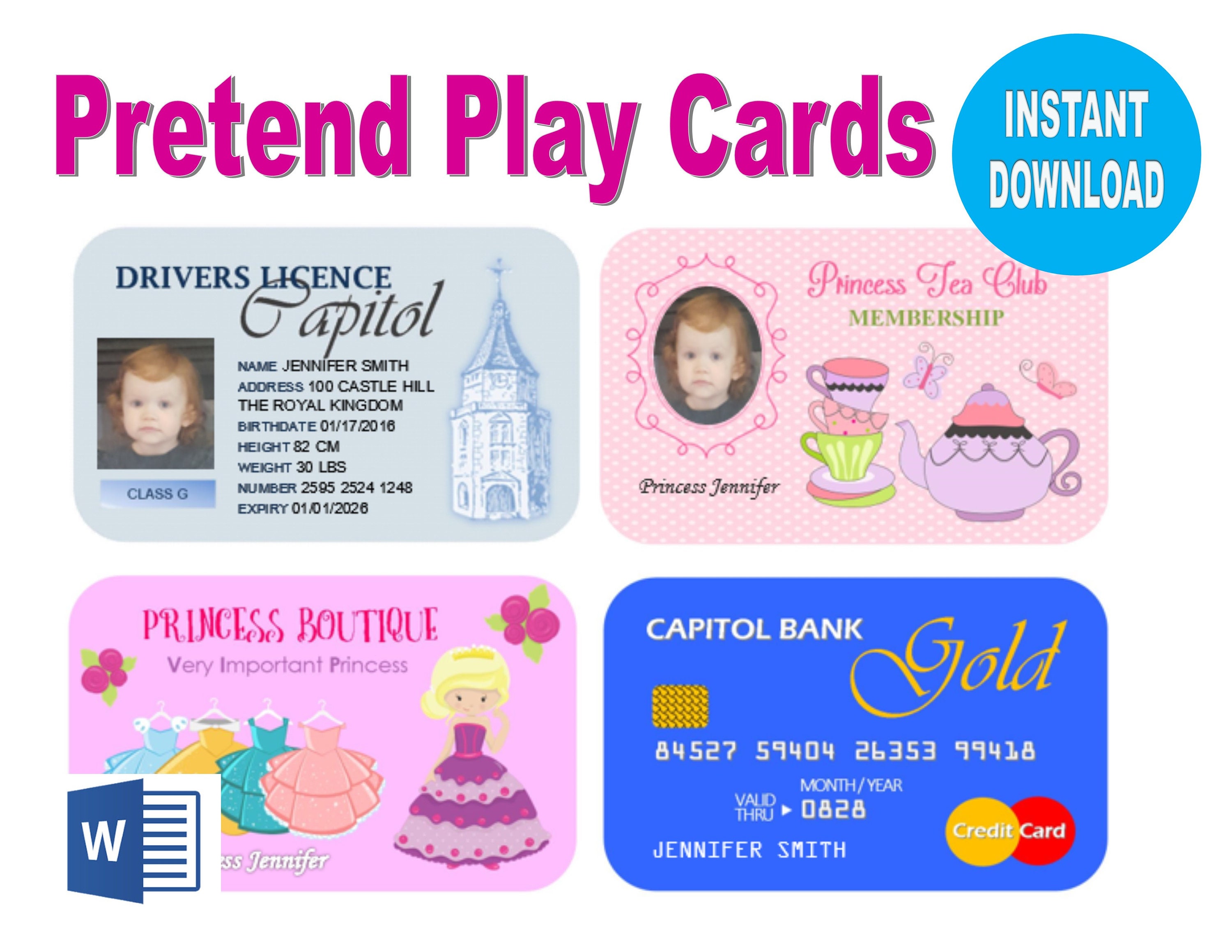 Pretend Play Printable, Kids Play Cards, Kids Credit Card, Kids Pretend  Play Cards, Play Credit Card, Pretend Credit Card, Play Cards Throughout Credit Card Template For Kids