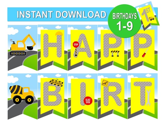 Construction Birthday Banner Construction Happy Birthday Etsy