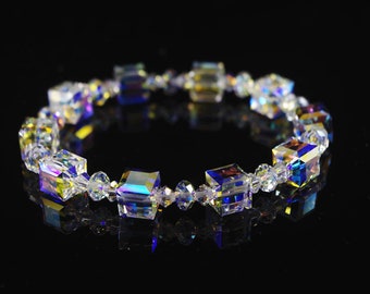 Cube Swarovski Crystal Bracelet Wedding Jewelry Clear AB Gifts for Her