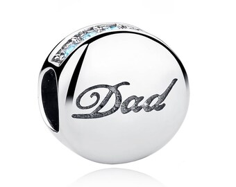 925 Sterling Silver Dad Charm Bead Fits Charm Bracelet Pendant
