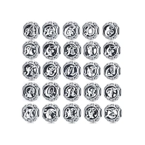925 Sterling Silver Initial Charm Bead for European Charm Bracelet