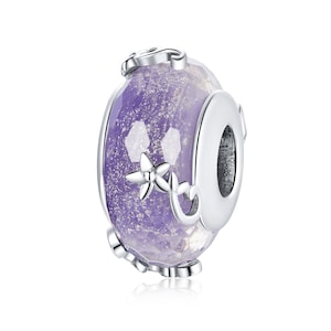 925 Sterling Silver Purple Glass Charm Bead for European Charm Bracelet