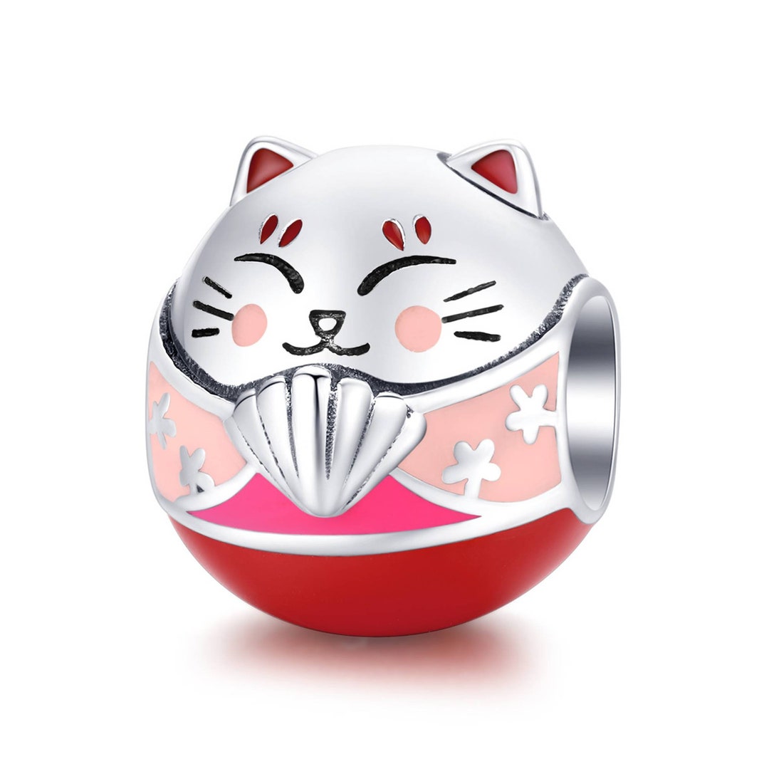 925 Sterling Silver Lucky Cat Charm Bead Fits European Charm Etsy