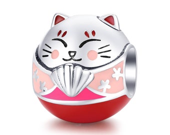 Everbling Cute Cat Lucky Cat Pet Lover Charm 925 Sterling Silver Bead for European Charm Bracelet