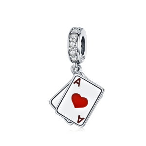 925 plata esterlina poker tarjeta encanto cuenta se adapta a la pulsera de encanto europeo