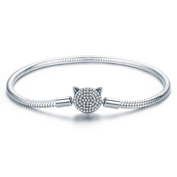 Supertina® Solid 925 Sterling Silver Snap Clasp Cat Bangle Charm