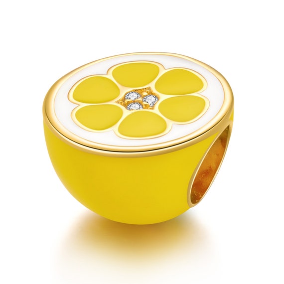 925 Sterling Silver Yellow Enamel Lemon Charm Bead Fits European