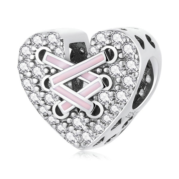 925 Sterling Silver Rose Corset Heart Charm Bead Fits Pandora Charm Bracelet