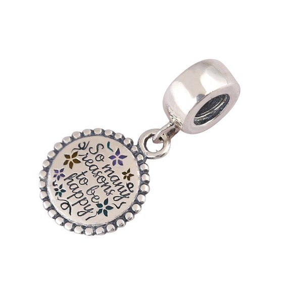 Sterling Silver Bead Charm So Many Reasons To Be Happy With Flower Pendant