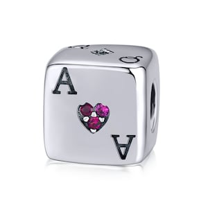 925 Sterling Silver Poker Card Dice Charm Bead Fits European Charm Bracelet