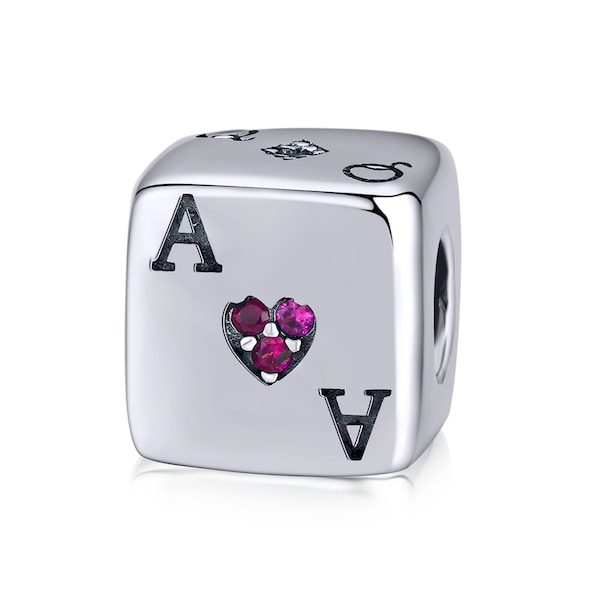 925 Sterling Silver Poker Card Dice Charm Bead Fits European Charm Bracelet