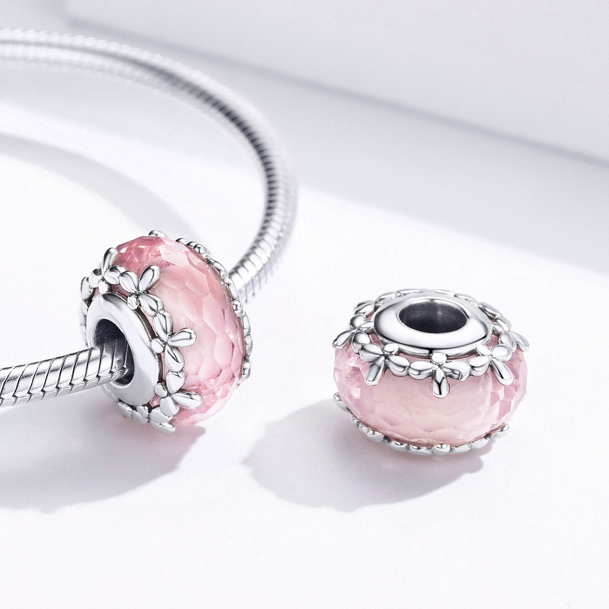 925 Sterling Silver Rose Flower Basket Bead - European Charm Bracelet & Necklace Charm, Silver Rose Pendant For Jewelry Making - View #3