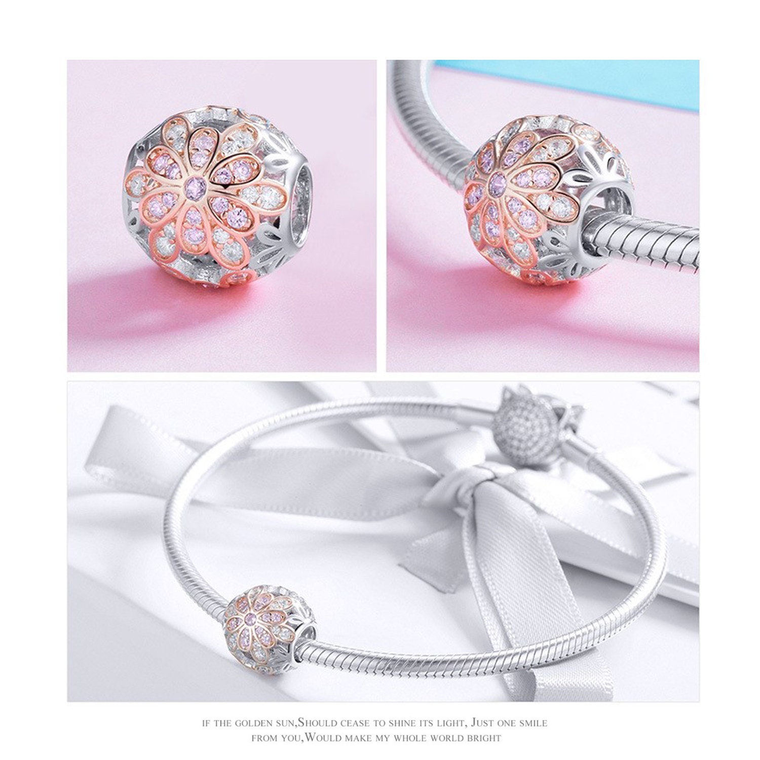 Pink Romance Valentines Love Wave Glass Bead - Sterling Silver Charm For Bracelets & Necklaces