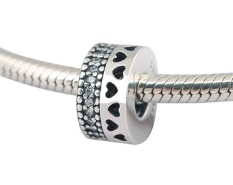 925 Sterling Silver Heart Charm Bead Fit European Charm Bracelet