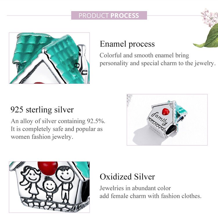 925 Sterling Silver Family Home Charm Bead For European Bracelets & Necklaces