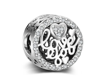 Love You 925 Sterling Sliver Bead Charm Fits European Charm Bracelet