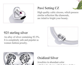 925 Sterling Silver Best Friend Focal Bead For European Charm Bracelets & Necklaces - Antique Silver Finish