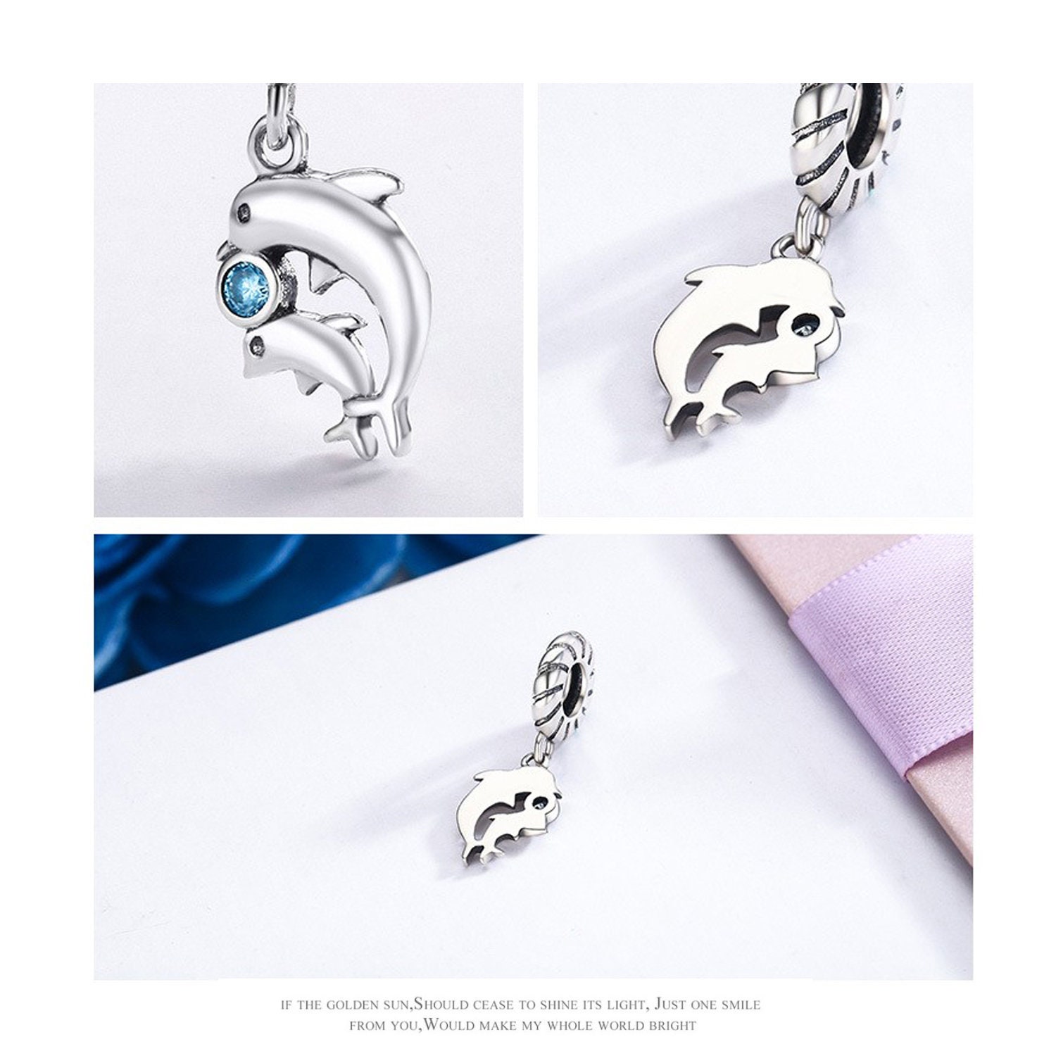 Set Pack Aretes Collar Silueta Delfín Regalo Mujer Joya En Plata
