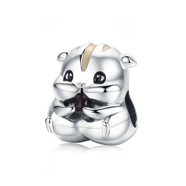 925 Sterling Silver Hamster Charm Bead Fits Charm Bracelet Pendant