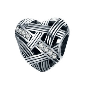 925 Sterling Silver Heart Charm Bead for European Charm Bracelet Valentine&#39;s Gift for Her