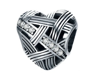 925 Sterling Silver Heart Charm Bead for European Charm Bracelet Valentine's Gift for Her