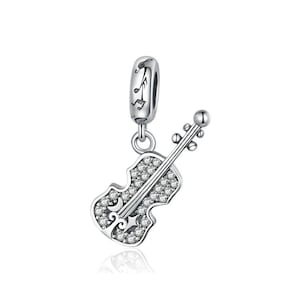 925 Sterling Silver Violin Charm Bead for European Charm Bracelet