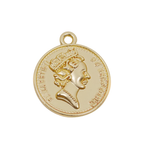 2 Pcs Matt Gold Plated Coin Charm - Double Size