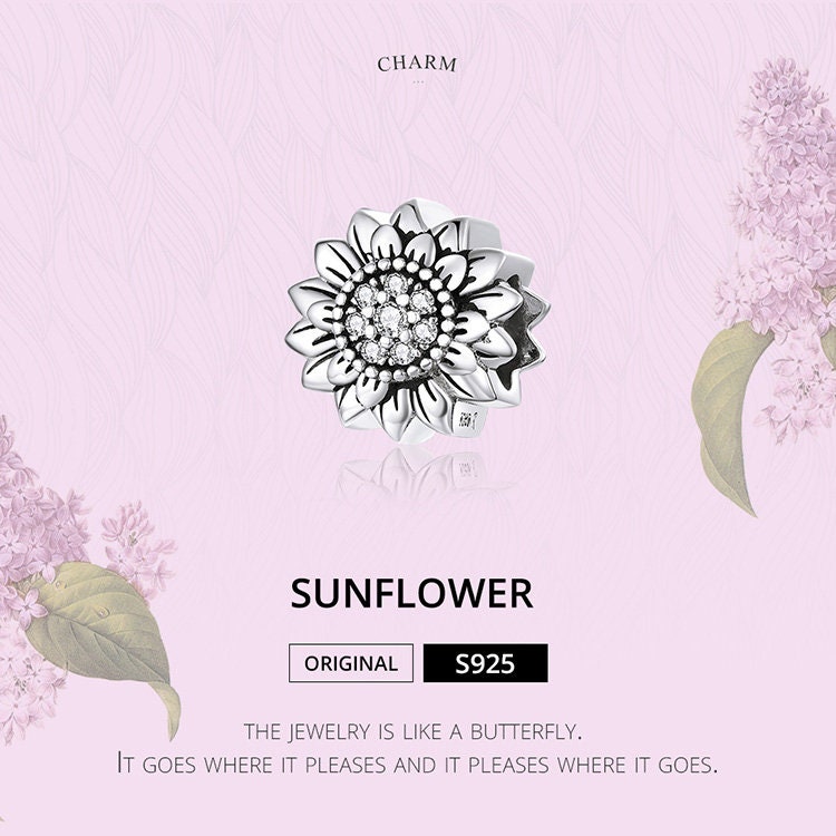 925 Sterling Silber Sonnenblume Charm Perle Passt Europäische Charm Armband
