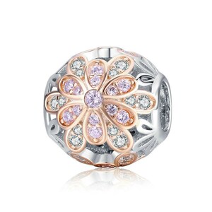 925 Sterling Silver Flower Charm Bead for European Charm Bracelet