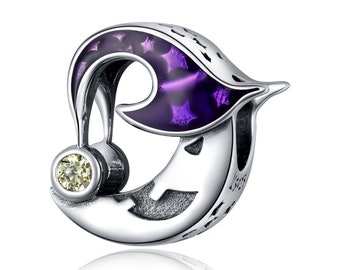 925 Sterling Silver Halloween Moon Charm Bead Fits European Charm Bracelet Pendant