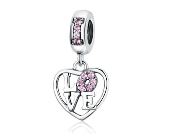 925 Sterling Silver LOVE Dangle Charm Bead for Bracelet Pendant