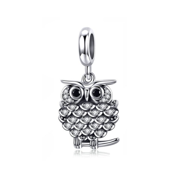 925 Sterling Silver Owl Charm Bead Fits European Charm Bracelet Pendentif