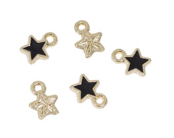 20 Pcs Tiny Black Star Enamel Charm Craft Supplies Gold Plated Pendant 9mm x 6mm