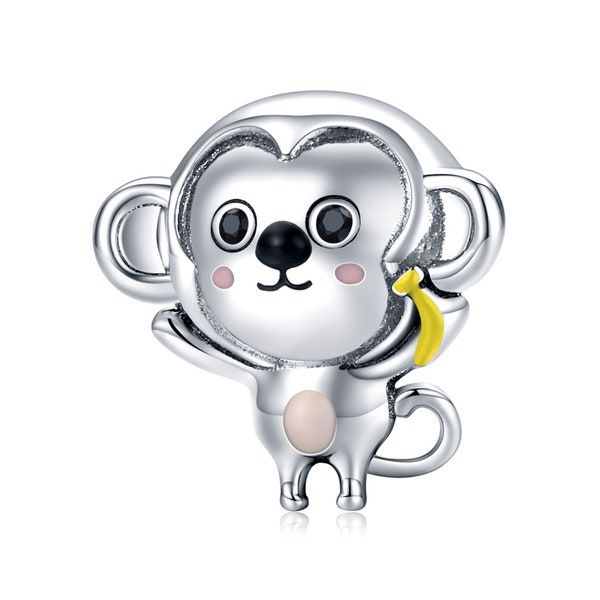 925 Sterling Silver Monkey with Banana Bead Fits European Charm Bracelet