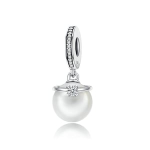 925 Sterling Silver Pearl Dangle Charm Bead for European Charm Bracelet