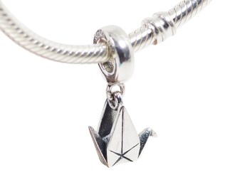 925 Sterling Silver Crane Charm Bead Fits European Charm Bracelet Pendant