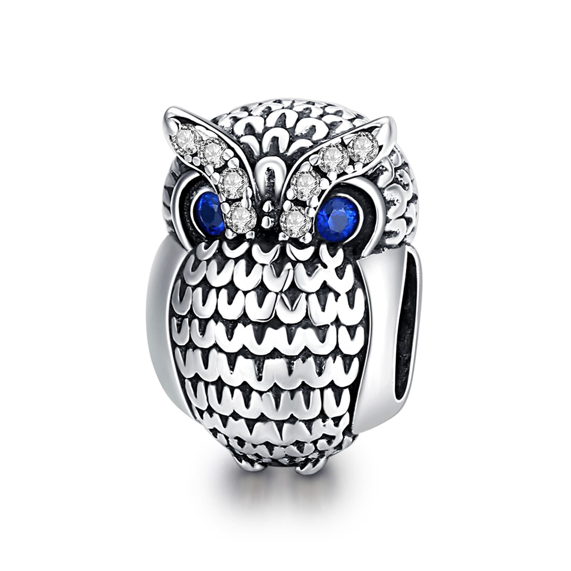 925 Sterling Silver Blue Eye Owl Charm Bead Fits European Charm Bracelet