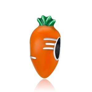 925 Sterling Silver Orange Enamel Carrot Charm Bead Fits Charm Bracelet Pendant