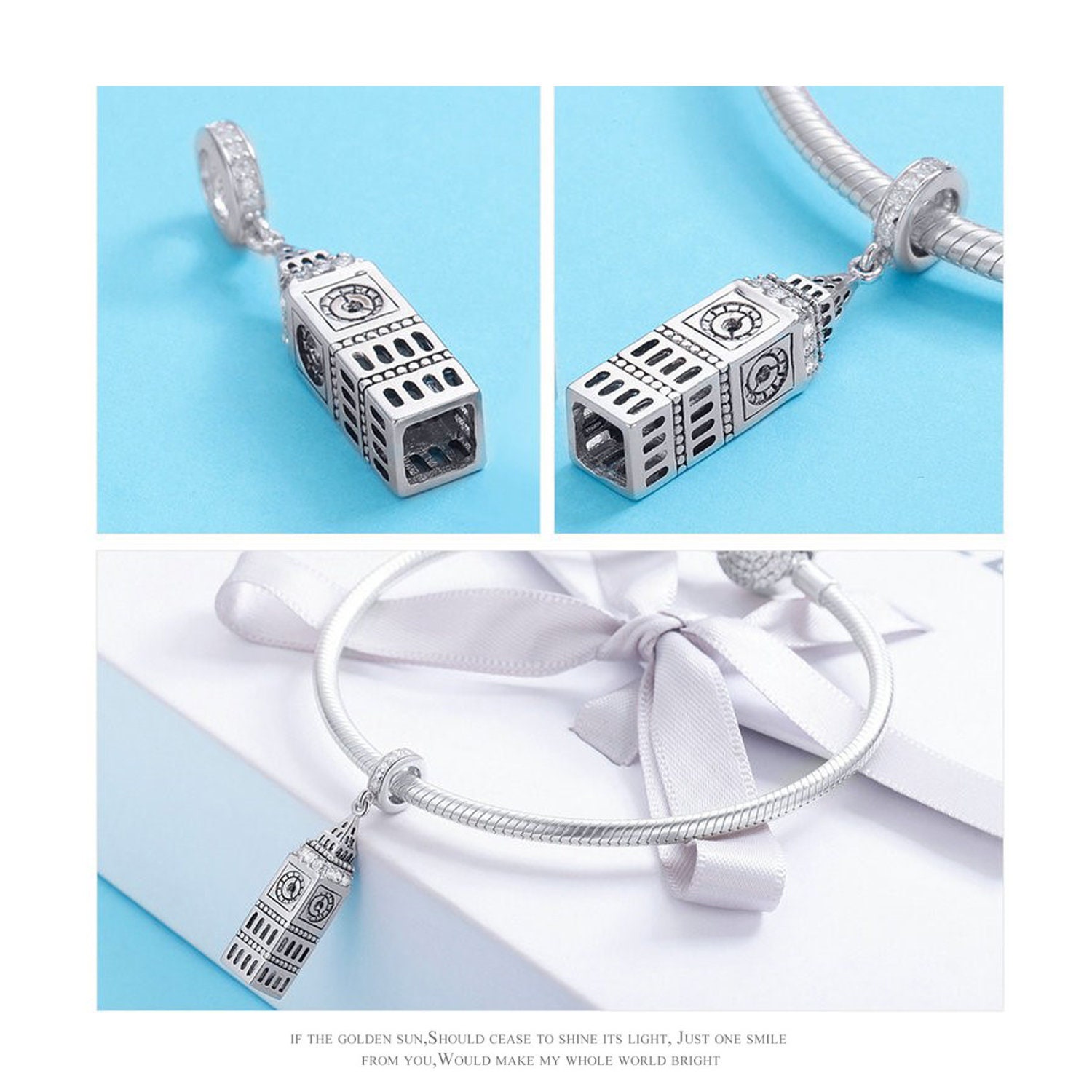 925 Sterling Silver London Big Ben Charm Bead Fits European Charm 