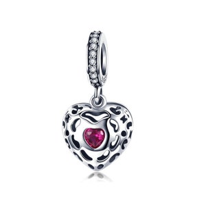 925 Sterling Silver Heart Charm Bead for Charm Bracelet Fits Pandora