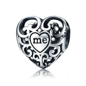 925 Sterling Silver Heart - ME Dangle Charm Bead for European Charm Bracelet