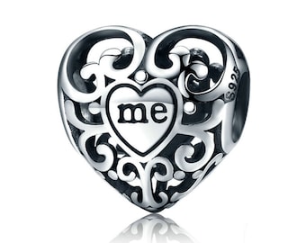 925 Sterling Silver Heart - ME Dangle Charm Bead for European Charm Bracelet